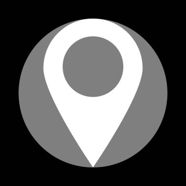 İşaretçi işaret işaretleyin. Siyah arka plan, gri daire içinde beyaz simgesi