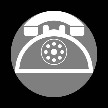 Retro telefon işareti. Siyah backgro, gri daire içinde beyaz simgesi