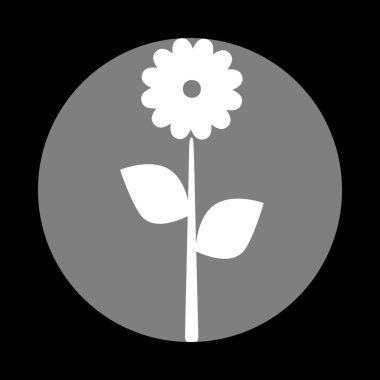 Çiçek işareti illüstrasyon. Siyah bac, gri daire içinde beyaz simgesi