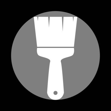 Fırça işareti illüstrasyon. Siyah arka gri daire içinde beyaz simgesi