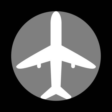 Uçak işareti illüstrasyon. Siyah b gri daire içinde beyaz simgesi