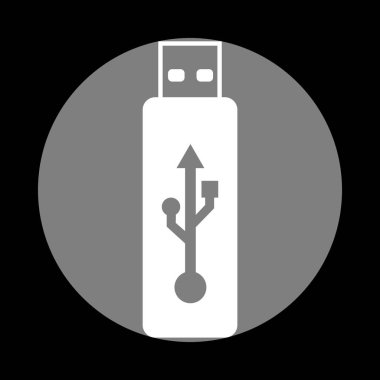 Vektör Usb birden parlamak götürmek işareti. Siyah, gri daire içinde beyaz simgesi 