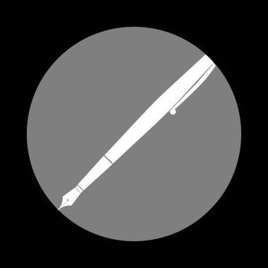Kalem işareti illüstrasyon. Siyah backgr, gri daire içinde beyaz simgesi
