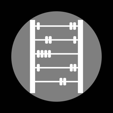 Retro abacus işareti. Siyah arka plan, gri daire içinde beyaz simgesi