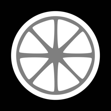 Limon meyve işareti. Siyah arka plan, gri daire içinde beyaz simgesi