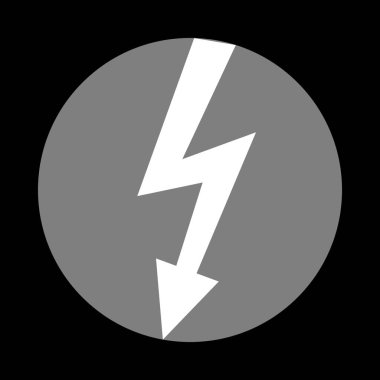 Yüksek gerilim tehlike işareti. Siyah bac, gri daire içinde beyaz simgesi