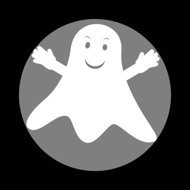 İzole işareti hayalet. Siyah backgrou, gri daire içinde beyaz simgesi