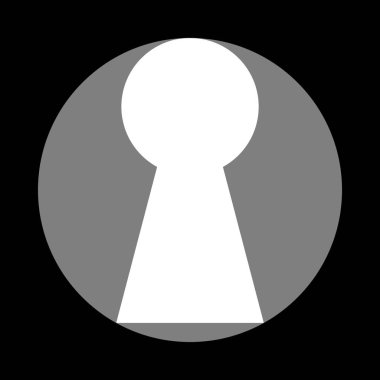 Anahtar deliği işareti illüstrasyon. Siyah ba, gri daire içinde beyaz simgesi