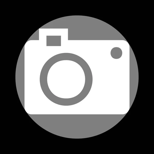 数码相机的标志。中灰色圆圈在黑色背景白色图标 — 图库矢量图片