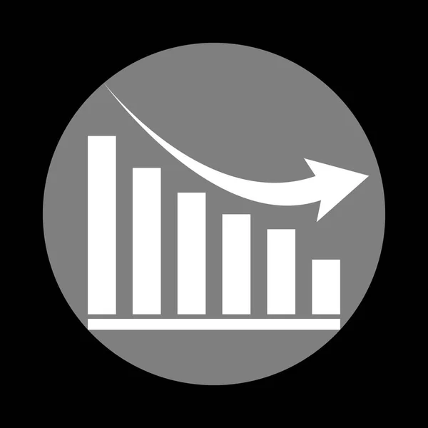 Sinal gráfico em declínio. Ícone branco no círculo cinza no backgro preto — Vetor de Stock