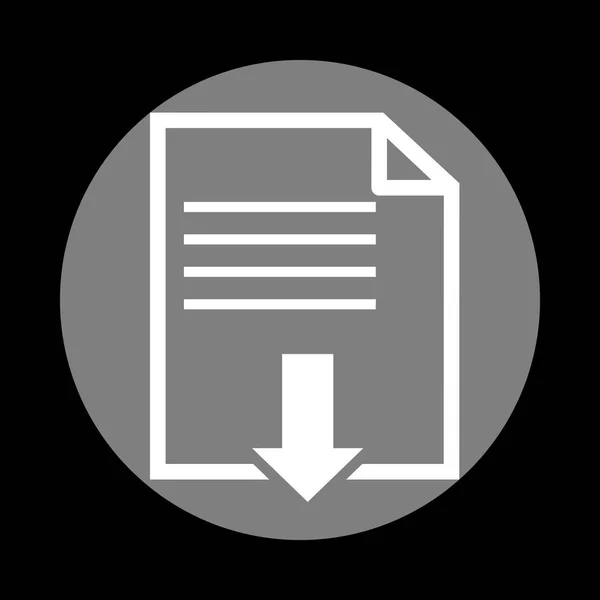 Signo de descarga de archivos. Icono blanco en círculo gris en el fondo negro — Archivo Imágenes Vectoriales