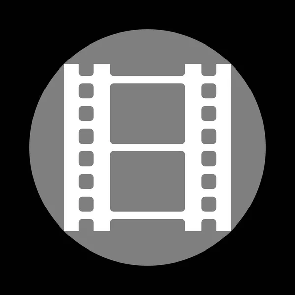 Carrete de señal de película. Icono blanco en círculo gris en fondo negro — Vector de stock