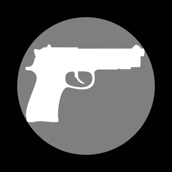Illustrazione del segno della pistola. Icona bianca in cerchio grigio sul retro nerogr — Vettoriale Stock