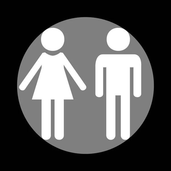 Mannelijke en vrouwelijke teken. Wit pictogram in grijze cirkel op zwarte backgro — Stockvector