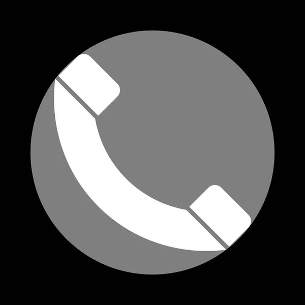 Telefoon teken illustratie. Wit pictogram in grijze cirkel op zwarte rug — Stockvector