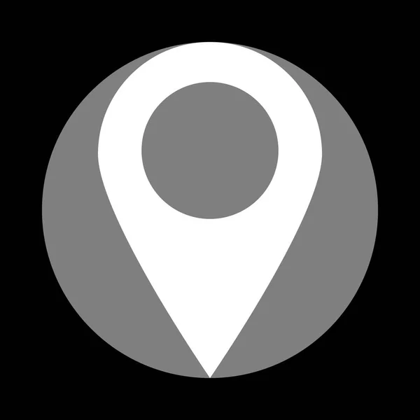 Señal de marcador. Icono blanco en círculo gris en fondo negro — Vector de stock