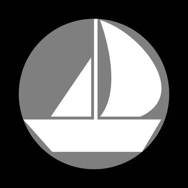 Señal de barco de vela. Icono blanco en círculo gris en el fondo negro. C — Archivo Imágenes Vectoriales