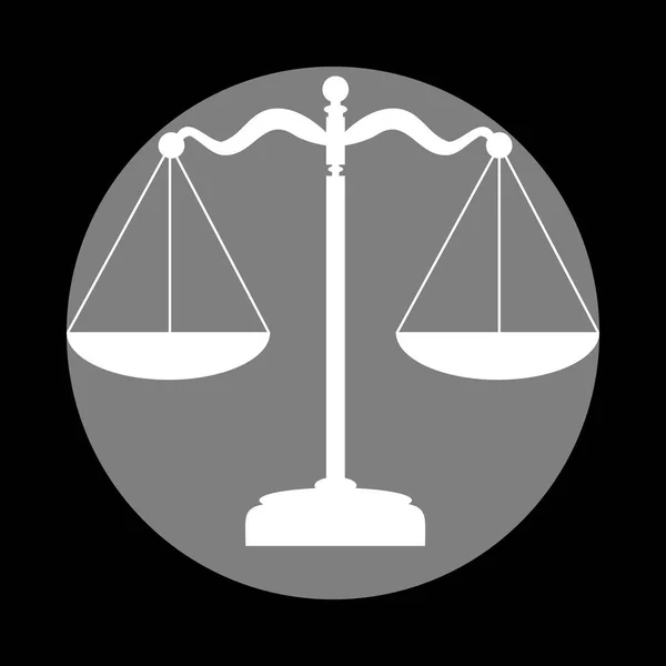 Balanza signo de equilibrio. Icono blanco en círculo gris en el fondo negro — Vector de stock