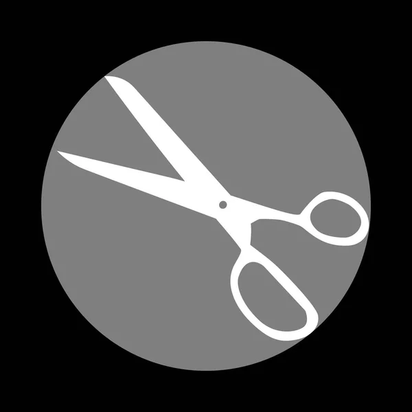 Ciseaux signe illustration. Icône blanche en cercle gris au noir b — Image vectorielle