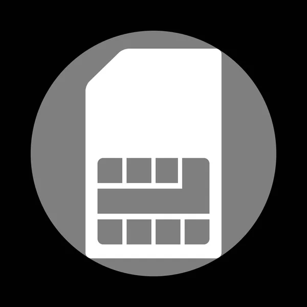 Segno della carta SIM. Icona bianca in cerchio grigio su sfondo nero. Ci — Vettoriale Stock