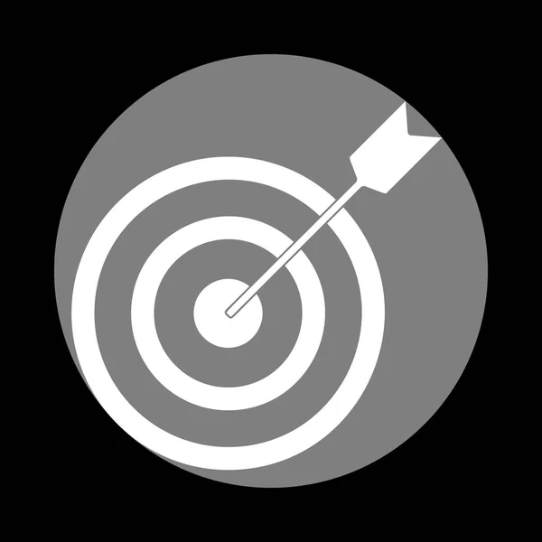 Rikta med dart. Vit ikon i grå cirkel på svart bakgrund. — Stock vektor
