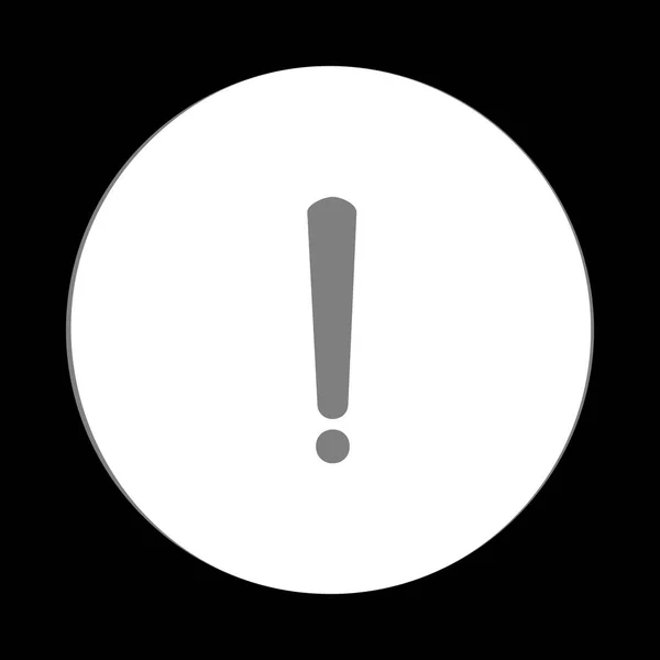 Utropstecken logga. Vit ikon i grå cirkel på svart bakgr — Stock vektor