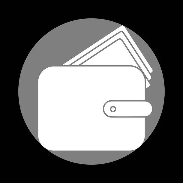 Ilustração sinal carteira. Ícone branco no círculo cinza no bac preto — Vetor de Stock