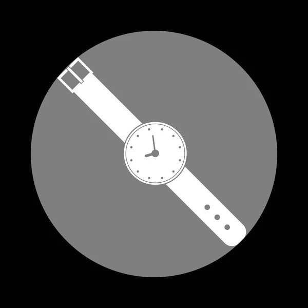 Signo de reloj ilustración. Icono blanco en círculo gris en la espalda negra — Vector de stock