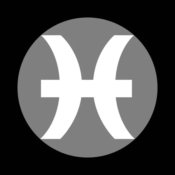 Ilustración signo de Piscis. Icono blanco en círculo gris en bac negro — Vector de stock