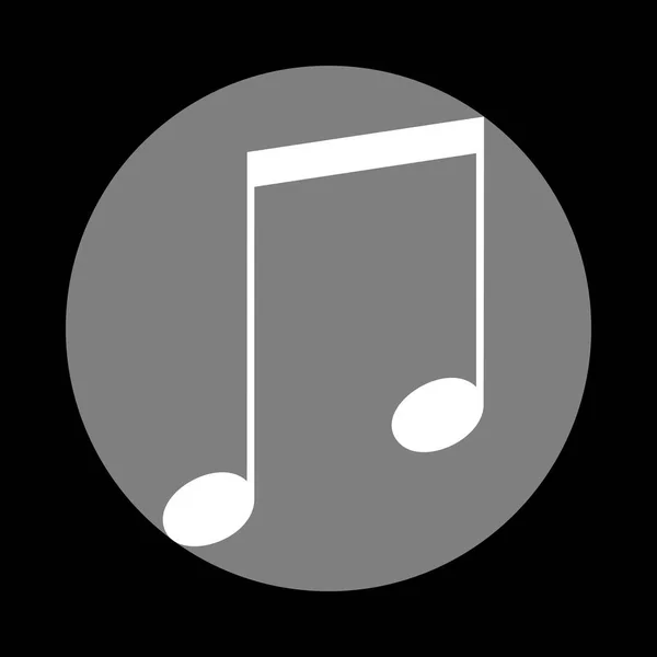 Signo de música ilustración. Icono blanco en círculo gris en la espalda negra — Vector de stock
