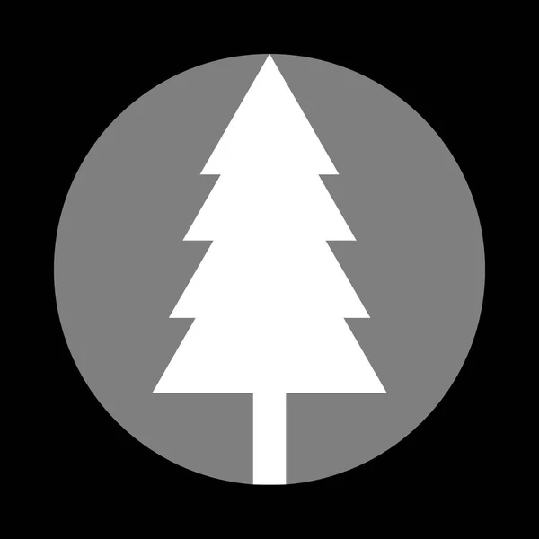 Segno dell'albero di Capodanno. Icona bianca in cerchio grigio sul retro nero — Vettoriale Stock