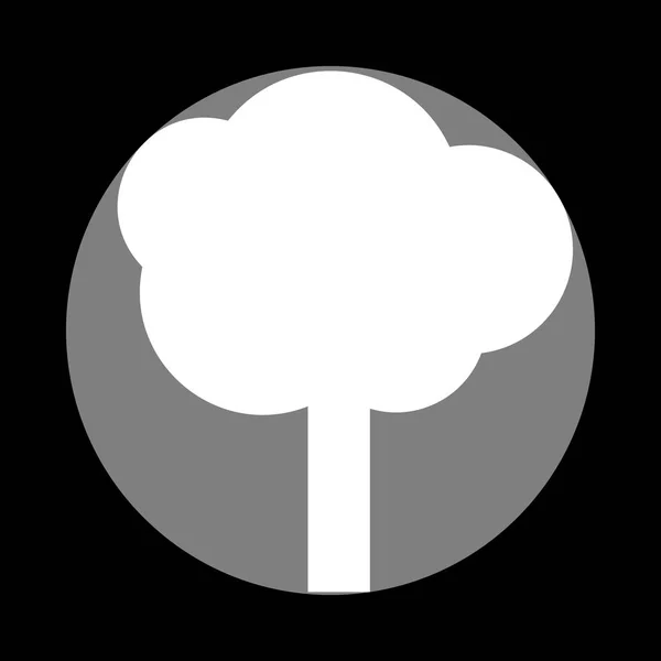 Illustrazione segno albero. Icona bianca in cerchio grigio a dorso nero — Vettoriale Stock