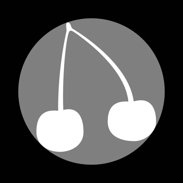 Illustration de cerise. Icône blanche en cercle gris au bac noir — Image vectorielle