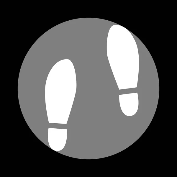 Impronta suole scarpe segno. Icona bianca in cerchio grigio a bac nero — Vettoriale Stock