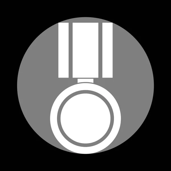 Illustrazione del segno della medaglia. Icona bianca in cerchio grigio sul retro nero — Vettoriale Stock