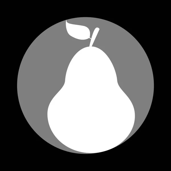 Ilustración del signo de pera. Icono blanco en círculo gris en el respaldo negro — Vector de stock