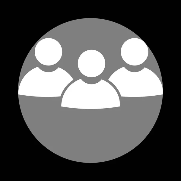 Firma de trabajo en equipo. Icono blanco en círculo gris en el fondo negro. C — Vector de stock