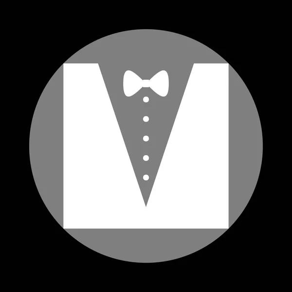 Tuxedo with bow silhouette. White icon in gray circle at black b — Stock Vector