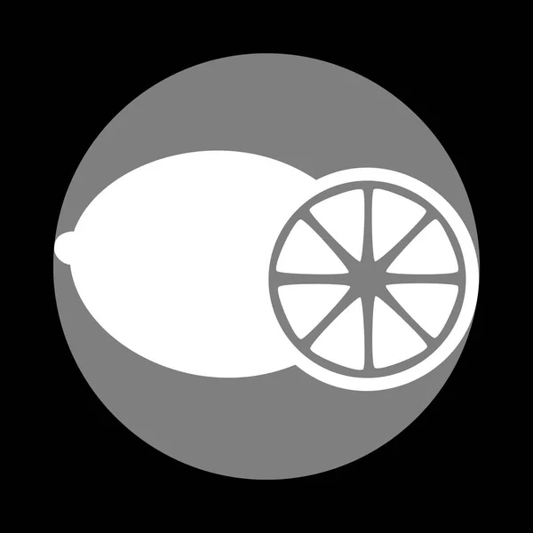 Signo de limón de frutas. Icono blanco en círculo gris en fondo negro — Vector de stock