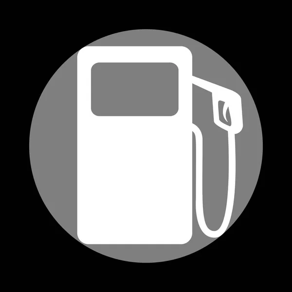 Gas pump sign. White icon in gray circle at black background. Ci — Stock Vector