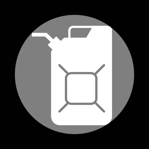 Jerrycan olie teken. Jerry can olie teken. Wit pictogram in grijze cirkel — Stockvector