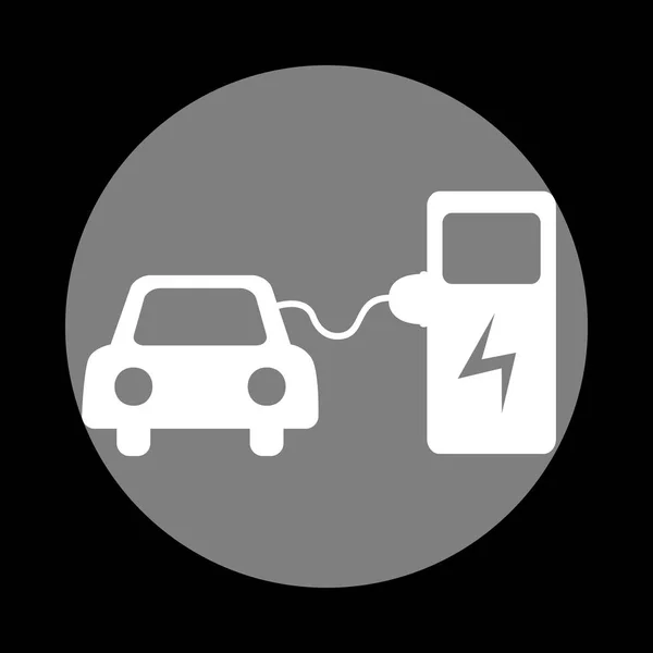 Cartel de carga de batería de coche eléctrico. Icono blanco en círculo gris en — Archivo Imágenes Vectoriales