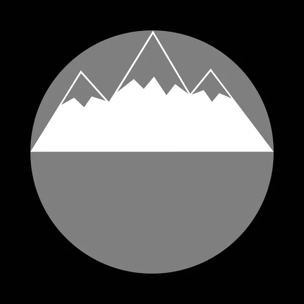 Βουνό σημάδι εικονογράφηση. Λευκό εικονίδιο στο γκρι κύκλο στο μαύρο β — Διανυσματικό Αρχείο