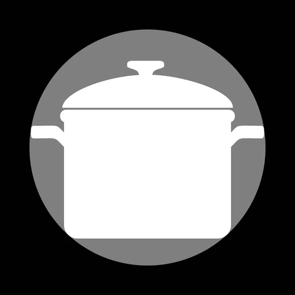 Cooking pan sign. White icon in gray circle at black background. — Stock Vector