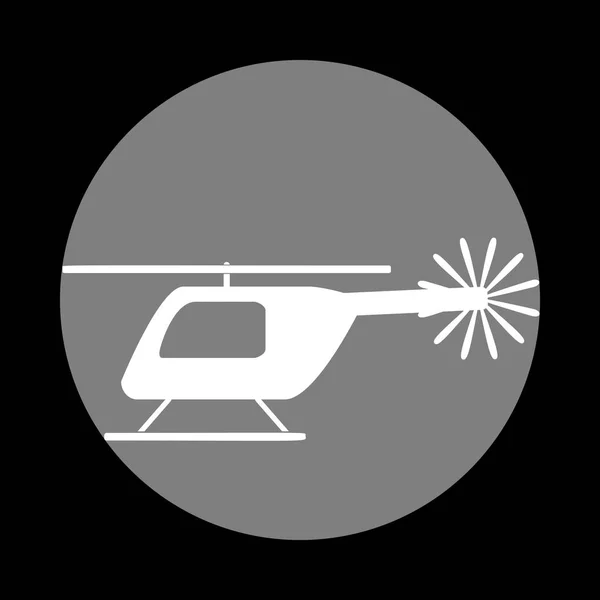 Helikopter teken illustratie. Wit pictogram in grijze cirkel op zwart — Stockvector