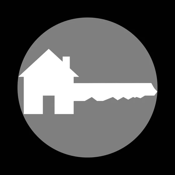 Σπίτι κλειδί σύμβολο. Λευκό εικονίδιο στο γκρι κύκλο στο μαύρο φόντο. CI — Διανυσματικό Αρχείο