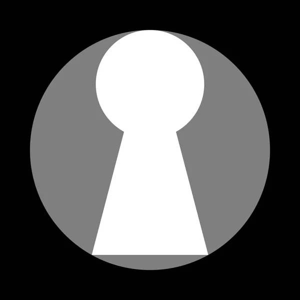 Sleutelgat teken illustratie. Wit pictogram in grijze cirkel op zwarte ba — Stockvector