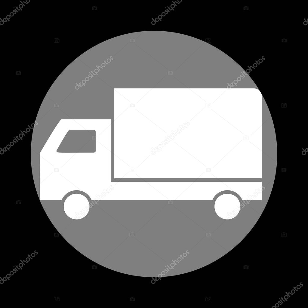 Delivery sign illustration. White icon in gray circle at black b