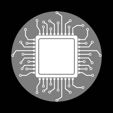 CPU mikroişlemci illüstrasyon. Bl, gri daire içinde beyaz simgesi