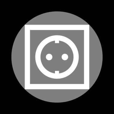 Elektrik soketi işareti. Siyah backg, gri daire içinde beyaz simgesi